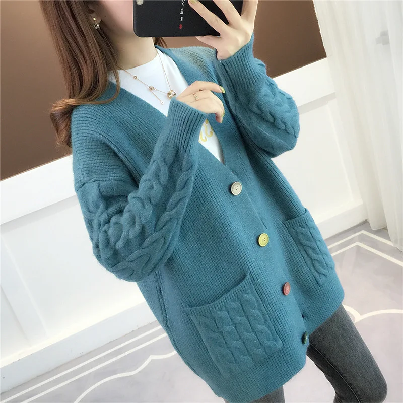 

Autumn Winter 2020 Tops New Women's Sweater Loose Outer Wear Thickened Knitting Cardigan Jacket