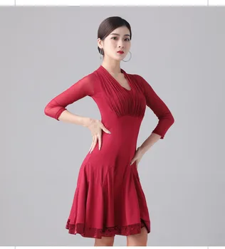 

Blue red Latin Dance New Fashion Women Dance Costume Set Adult Latin Dress Salsa Samba long Sleeves Women Latin Dance Dresses