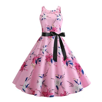 

Summer Women Dresses 2019 Casual Floral Retro Vintage 50s 60s Robe Rockabilly Swing Pinup Vestidos Spaghetti Strap Party Dress