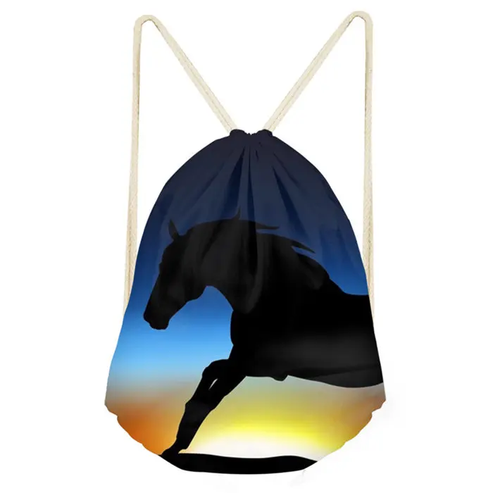 Crazy Running Horse с принтом, мужская сумка на шнурке, белые сумки, модный школьный рюкзак для девочек и мальчиков, Женская Прямая