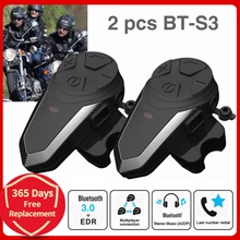 Intercomunicador para capacete de moto 2 conjuntos, BT-S3 intercomunicador bluetooth para 3 pilotos motocicleta comunicação mp3 gps
