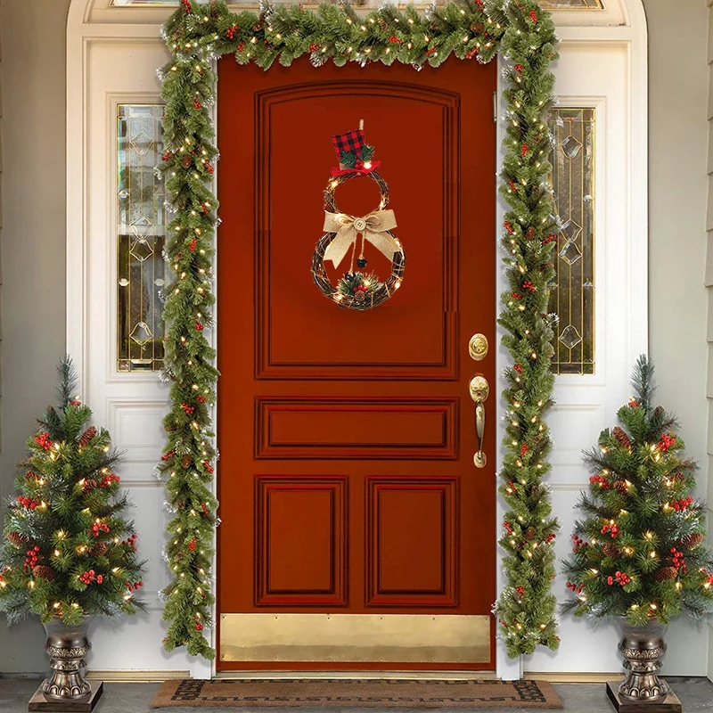 2020 Christmas Wreath With Battery Powered Led Light String Front