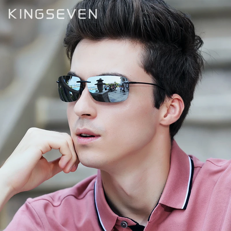 KINGSEVEN TR90, солнцезащитные очки без оправы, мужские, сверхлегкие, высокое качество, квадратные, без оправы, солнцезащитные очки для женщин, фирменный дизайн, зеркальные линзы