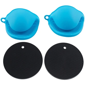 

Set of 2 Silicone Coasters Pot Holder Cup Mat & 2X Oven Mini Mitts Silicone Heat Resistant Anti-Scald Gloves