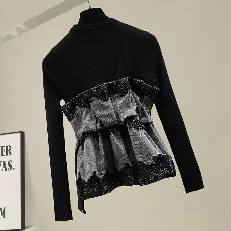 Nancylim Turtleneck Sweater Women Fashion Lace