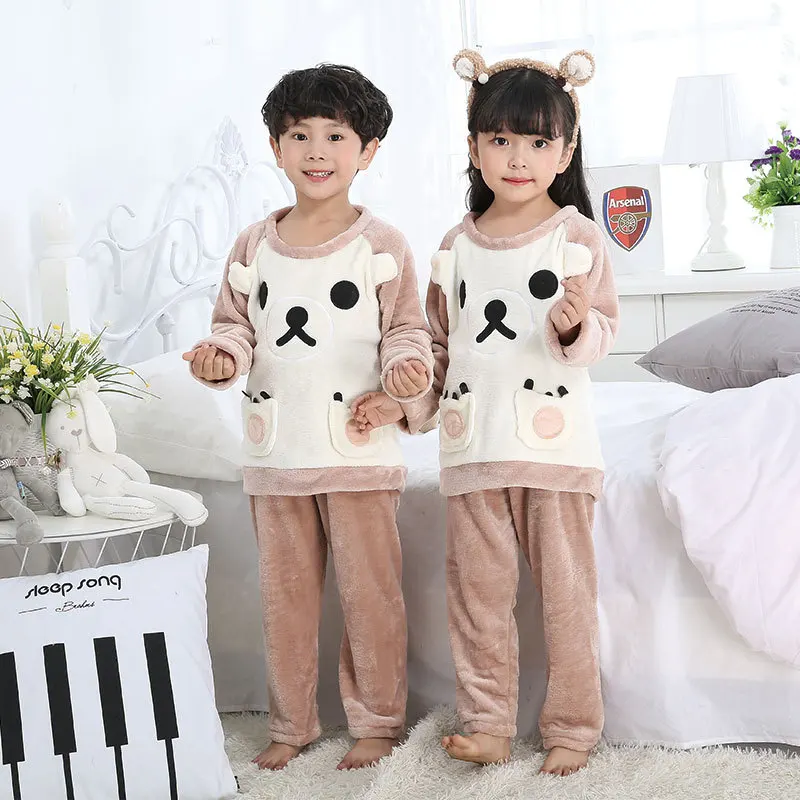 Зимняя детская флисовая Пижама; плотная теплая бархатная одежда для сна с длинными рукавами; домашняя одежда для девочек; детские пижамы; одежда для сна для мальчиков; топ+ штаны - Цвет: XDQ-18