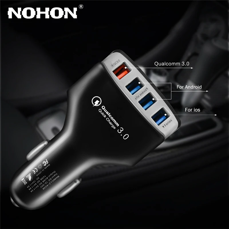 NOHON 4 USB Автомобильное зарядное устройство для iPhone 11 Pro Max XS Max XR X 8 samsung Xiaomi адаптер QC3.0 быстрая зарядка автомобильное зарядное устройство для мобильного телефона
