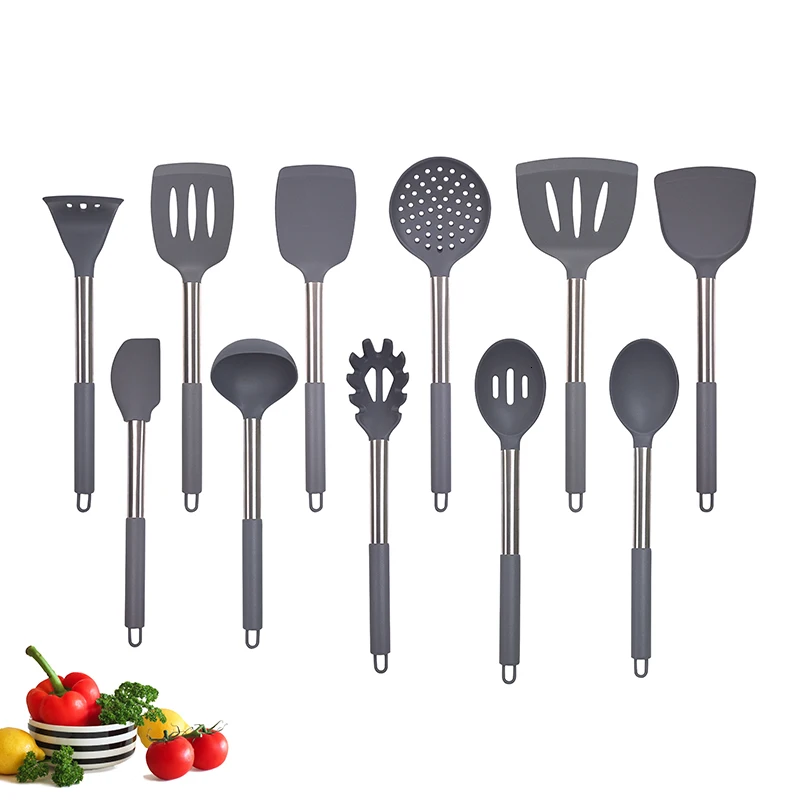 Kitchen Accessories Cooking 11Pcs Kitchen Set Utensils Silicone Cooking Utensil Set Stainless Steel Handle Spatula Set Nonstick