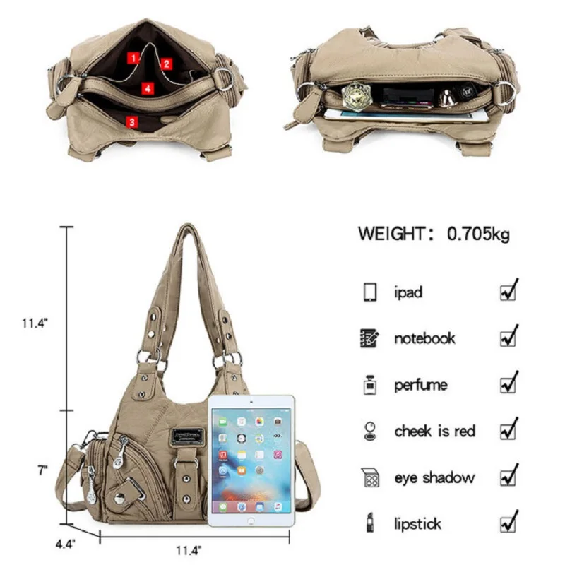 Angelkiss Women Handbags Soft Tote Bag Small Top-handle Fashion Satchel Multi-Pockets Crossbody Shoulder Bag Hobos Phone Pack 5