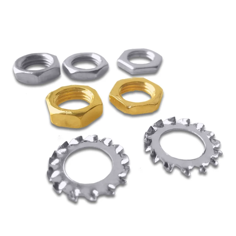 Gold Silver Shaped LED Gooseneck Gear Gasket Nuts Pitch 1mm Fine Teeth Hex Nut Thin Flat Screw Cap Nuts For M4 M6 M8 M10 M12 M14