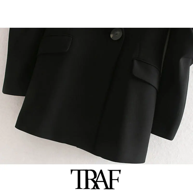 TRAF, Женская винтажная стильная офисная одежда, с карманами, Блейзер, пальто, модный Зубчатый воротник, плиссированные рукава, женская верхняя одежда, шикарные топы