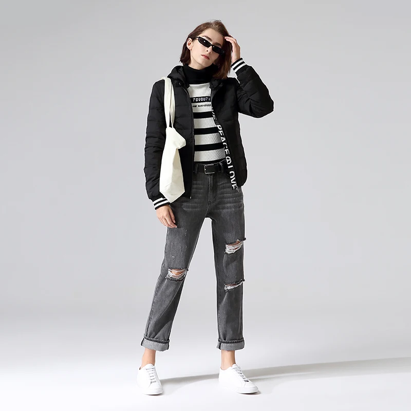 Goedkoop Toyouth Winter mode hooded licht donsjack vrouwen korte jas brief gedrukt zwarte bovenkleding donsjacks