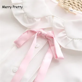 White Chiffon Shirt with Pink Bowknot Collar Uniform 6