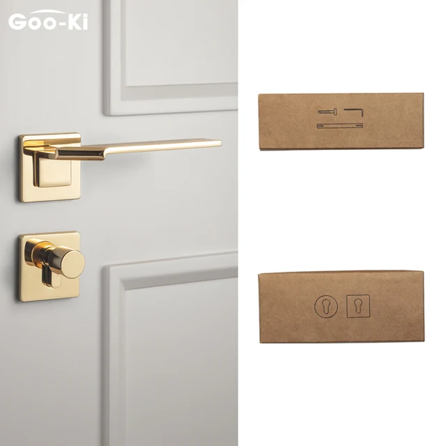 Goo-Ki Square Space Folding Bedroom Door Handle with Lock Minimalist Interior Door Handle Lock Cylinder Security Mute Door Lock GN