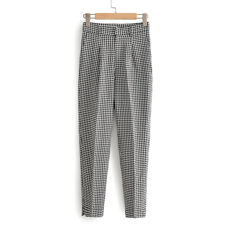 

Fandy Lokar Plaid Printed Pants Women Fashion Zipper Button Trousers Women Elegant Casual Pockets Pants Female Ladies HAE
