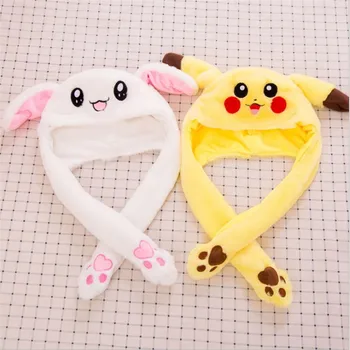 

Anime Kids Pokemon cosplay Pikachu Inflatable headdress Plush Hat Cute kawaii cartoon hat Airbag ears moving ears Funny gift