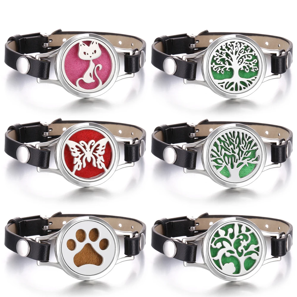 

New Aromatherapy Bracelet Diffuser Essential Oil Bracelet Christmas 316L Stainless Steel Locket Aroma Diffuser Leather Bracelets