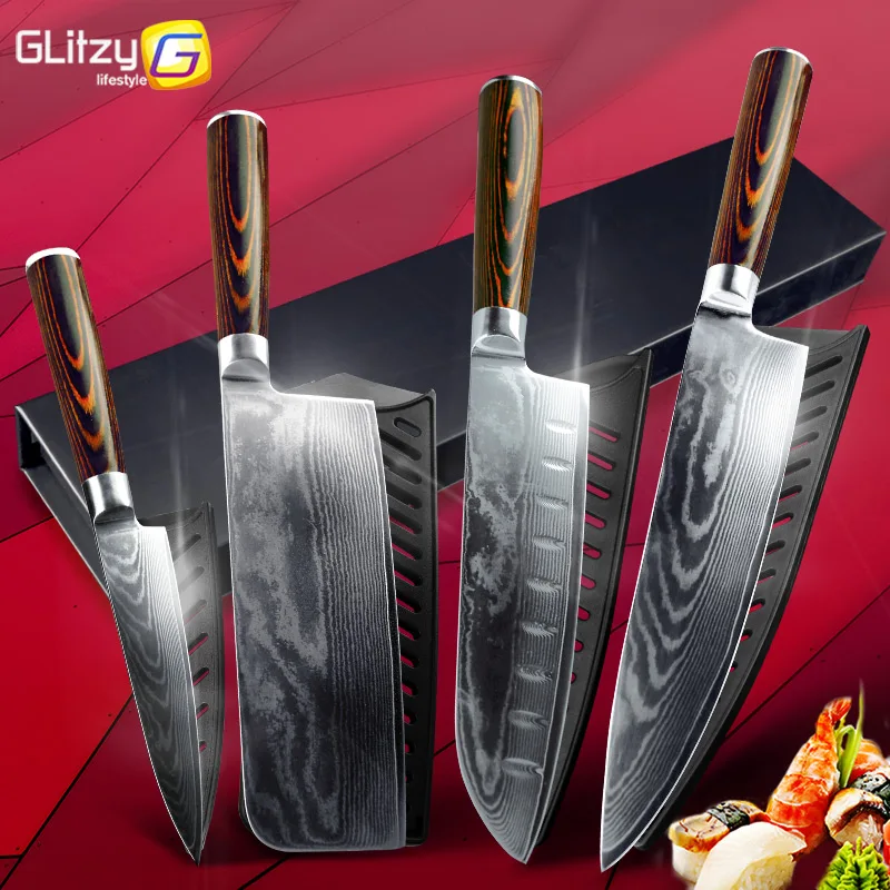 

Kitchen Knife 5 6.5 7 8 inch Japanese Chef Knives Pro VG10 67 Layers Real Damascus Steel Utility Santoku Vegetable Meat Cleaver