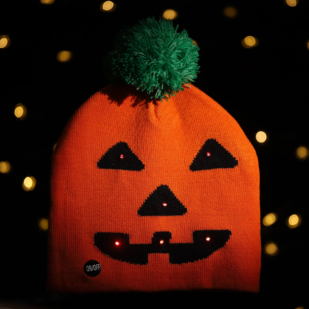 

2020 New LED Flashing Light Halloween Hat For Boy Girl Adult Home Decoration 24*20cm Knitted Children Hat Halloween Party Bouncy