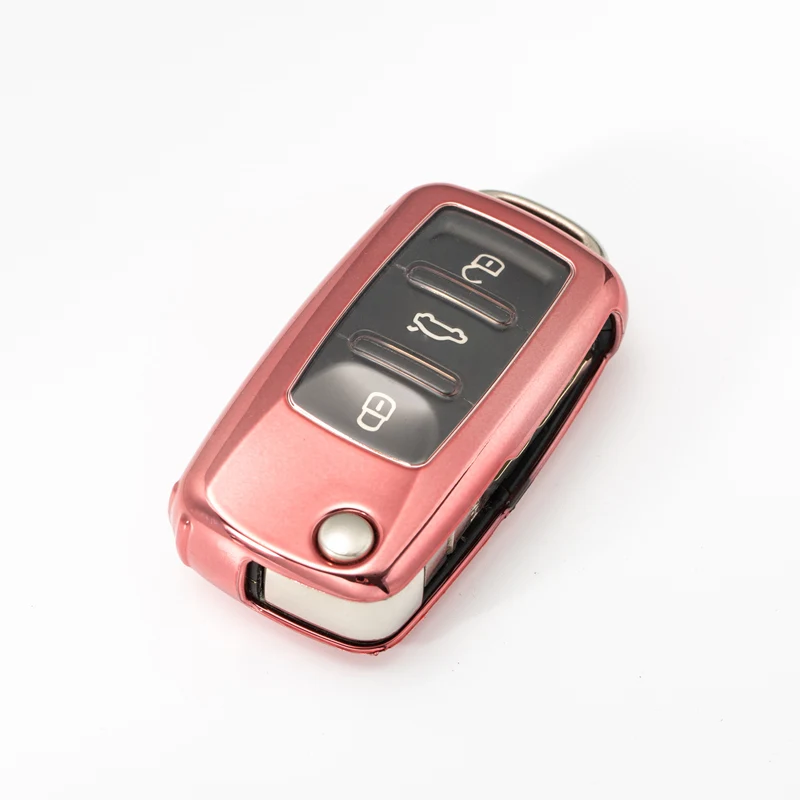 ТПУ мягкий чехол для ключей автомобиля чехол для VW Volkswagen Skoda Polo Tiguan Passat Jetta MK5 MK6 T5 Beetle аксессуары - Название цвета: A-pink