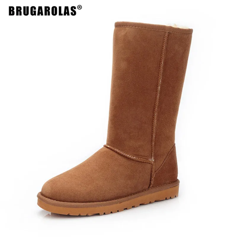 

100% natural wool genuine leather knee-High boots for women australia classic keep warm winter outdoor snow boots non-slip sole