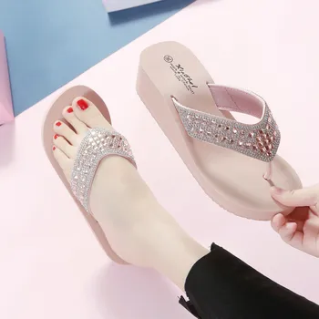 

Summer Women's Slippers Fashion Rhinestones Crystal Wedges Flip Flops Women's Casual Beach Comfortable Shoes Mules Shoes Women