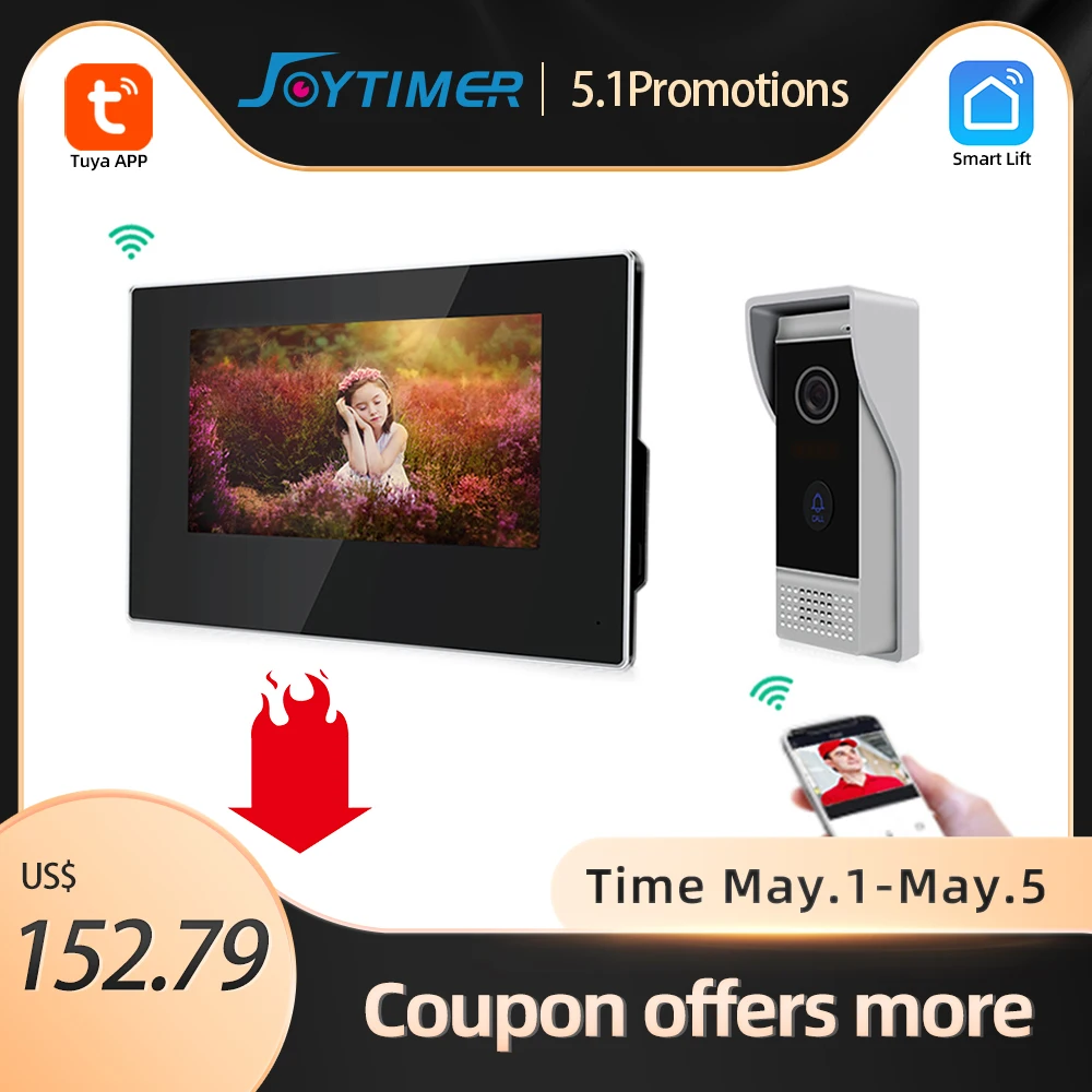 Joytimer-videoportero inteligente Tuya, 7 pulgadas, WiFi, pantalla táctil IP, detección de movimiento, tarjeta SD, regalo gratis
