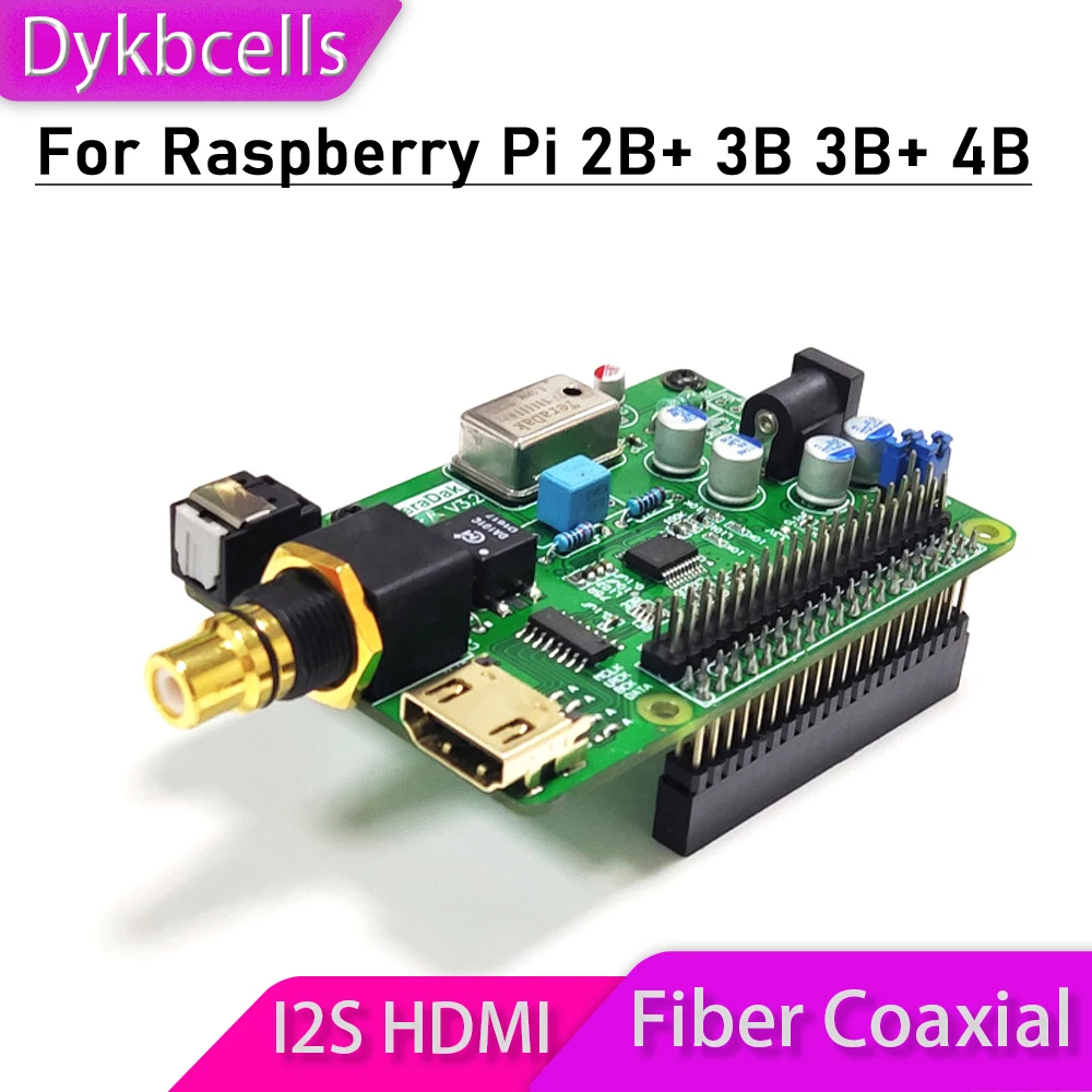 

Коаксиальная оптическая HDMI HiFi DAC цифровая аудиокарта Dykbcells WM8804G I2S, декодирующая плата для Raspberry Pi 2B + 3B + 4B DSD64