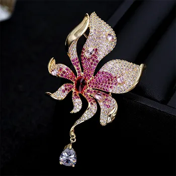 

OKILY Hyperbole Zircon Flower Brooches Pins for Women Luxury Crystal Floral Pin and Brooch Wedding Jewelry Femme Christmas Gift