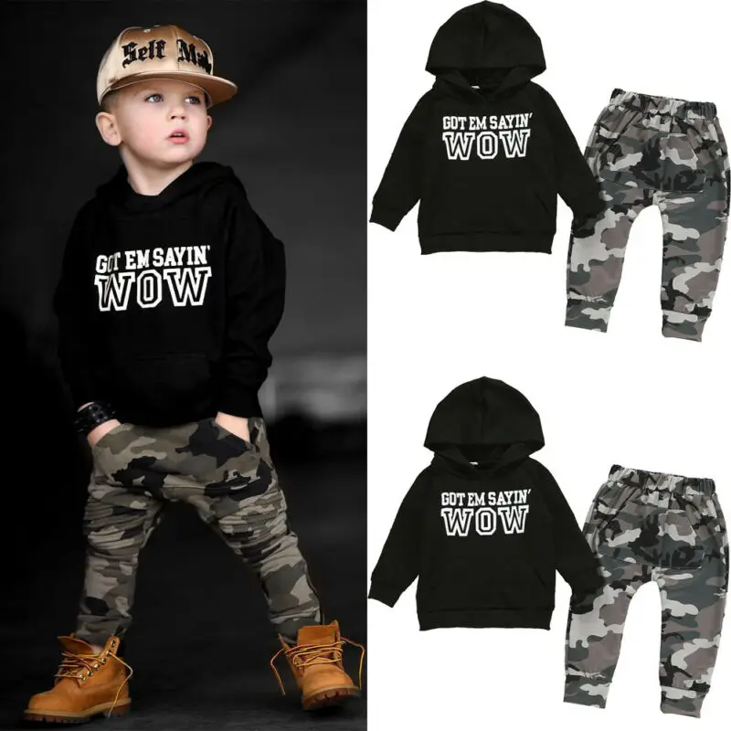 

Newborn Kid Baby Boy Hooded Tops Long Sleeve Sweatshirt Camouflage Pants Outfits Autumn Set Clothes
