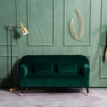 

Nordic Style Iron Metal Matte Velvet Oblong double-seat Sofa Chair For Dressing or Coffee Living Room furniture Princess Prince