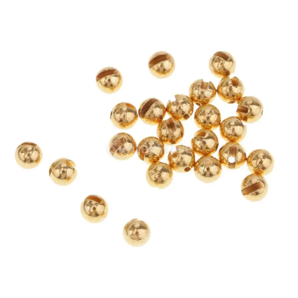 Fishing Beads 25Pcs Slotted Tungsten Gold Silver Copper Fly Tying Material Weight Fast Sink Jig Hook Ball 2.5/3.0/3.5/4.0mm