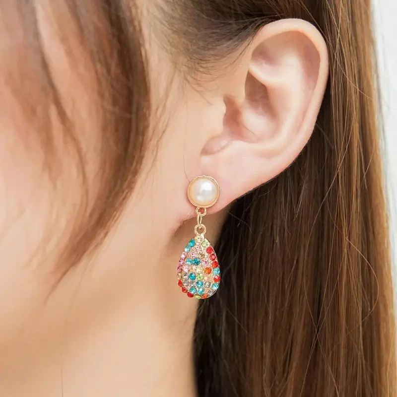 

Elegant Women Rhinestone Waterdrop Earrings Pearl Ear Dangles Wedding Jewelry Elegant Ladies Delicate and Beautiful