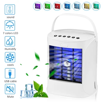 

USB Mini Portable Air Conditioner Air Cooler Fan 7 Light Desktop Space Cooler Personal Space Air Cooling Fan For Room Home