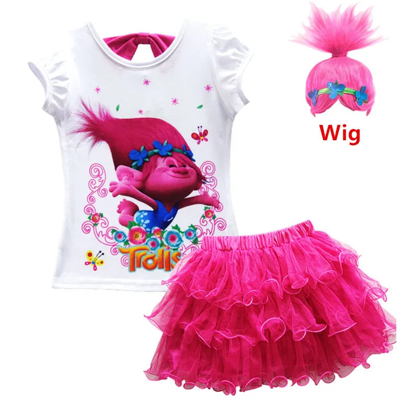 T Shirt + Dress Trolls2 Poppy Costumi Cosplay Abiti Per Ragazze Bobo Abito Natalizio Abiti Per Bambina Set Di Costumi E Parrucca Per Bambini