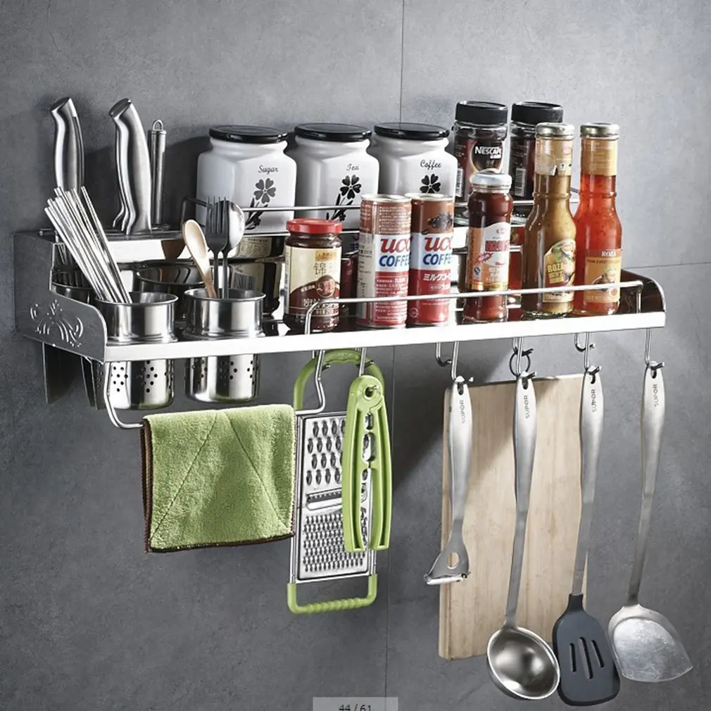 Kitchen Multifunctional Wall Shelf Stainless Steel Storage Rack