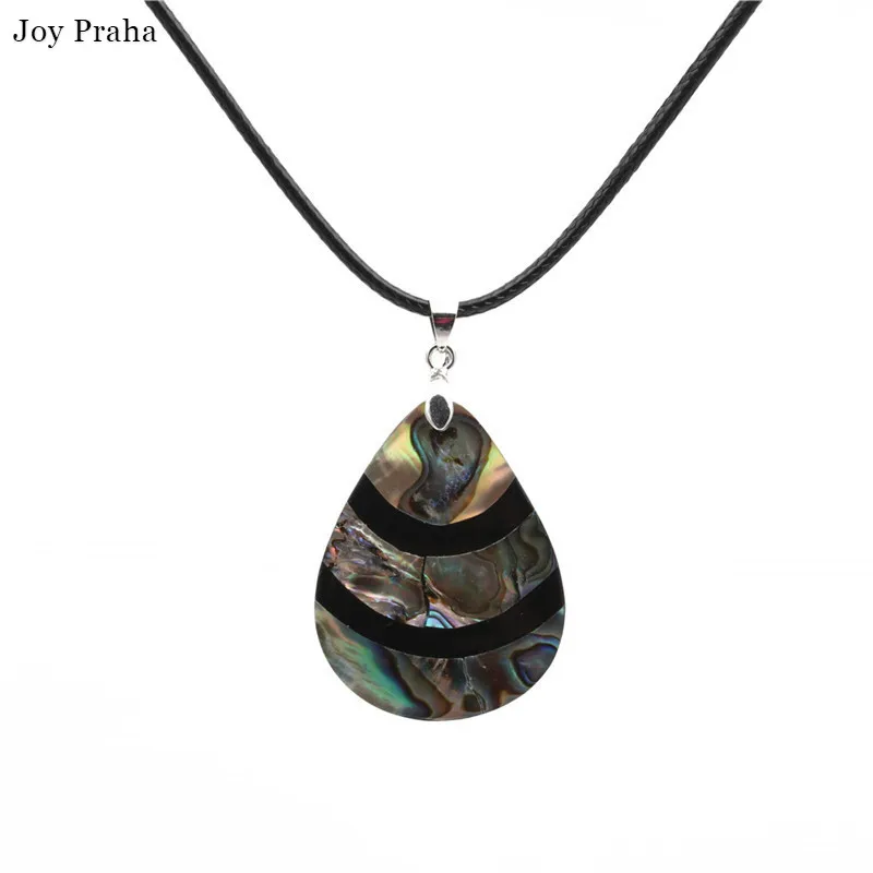 

Water drop pendant necklace / Colored natural abalone shell crackle