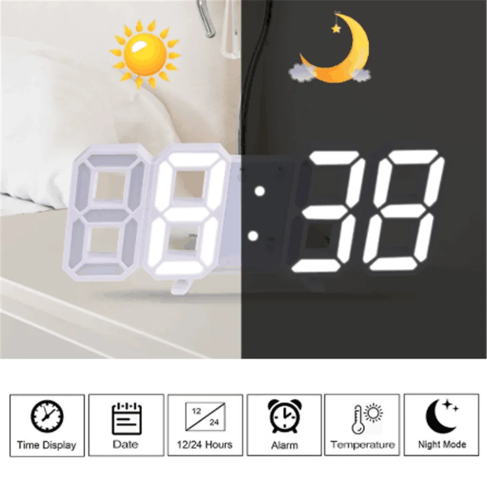 

Modern Digital LED Table Desk Night Wall Clock Alarm Watch 24 or 12 Hour Display Electronic Large Time Temperature Display Home