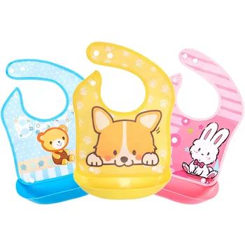 

Waterproof Baby Bib Cartoon Soft Silicone Baby Saliva Dripping Bibs Removable Accessories Washable Roll Up Crumb Catcher Feeding