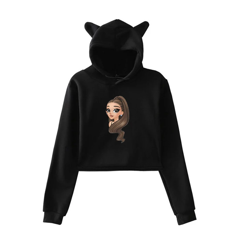 902-11 Ariana Grande, укороченная Женская толстовка, Harajuku, пуловер с капюшоном, одежда для девочек-подростков, уличная одежда, женские топы с длинными рукавами - Цвет: 902-11