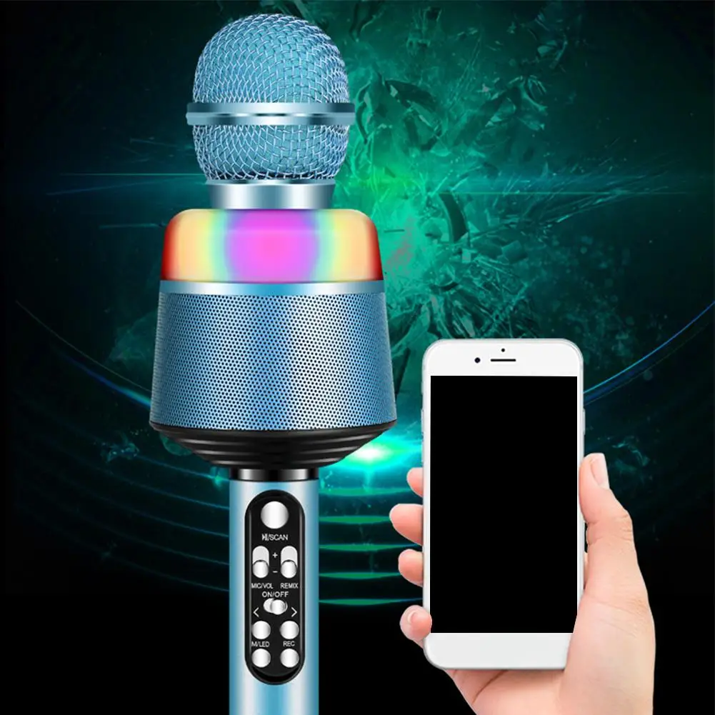 Портативный Bluetooth беспроводной микрофон с мигающими огнями Handhold динамик для