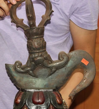

16" Nepal Tibet Buddhism ironware Beast Animal Statue Phurba Dagger Holder