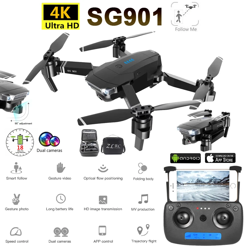 Квадрокоптер SG901 с камерой 4K HD 1080P Wi Fi FPV и оптическим потоком|Радиоуправляемые