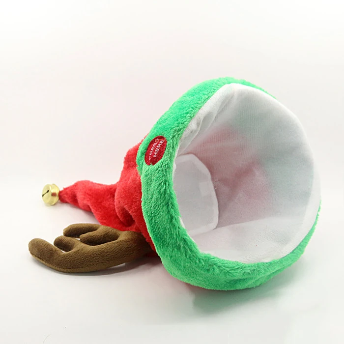 5 Choice Musical Bell Christmas Santa Antler Hat Singing Dancing Moving Electric Antler Hat Plush Adult Winter Warm Gif