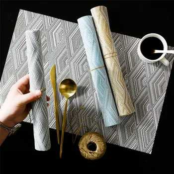 

Modern Placemats PVC Dining Table Mat Geometric Disc Pads Bowl Pads Coasters 45*30cm Waterproof Restaurant Table Accessories