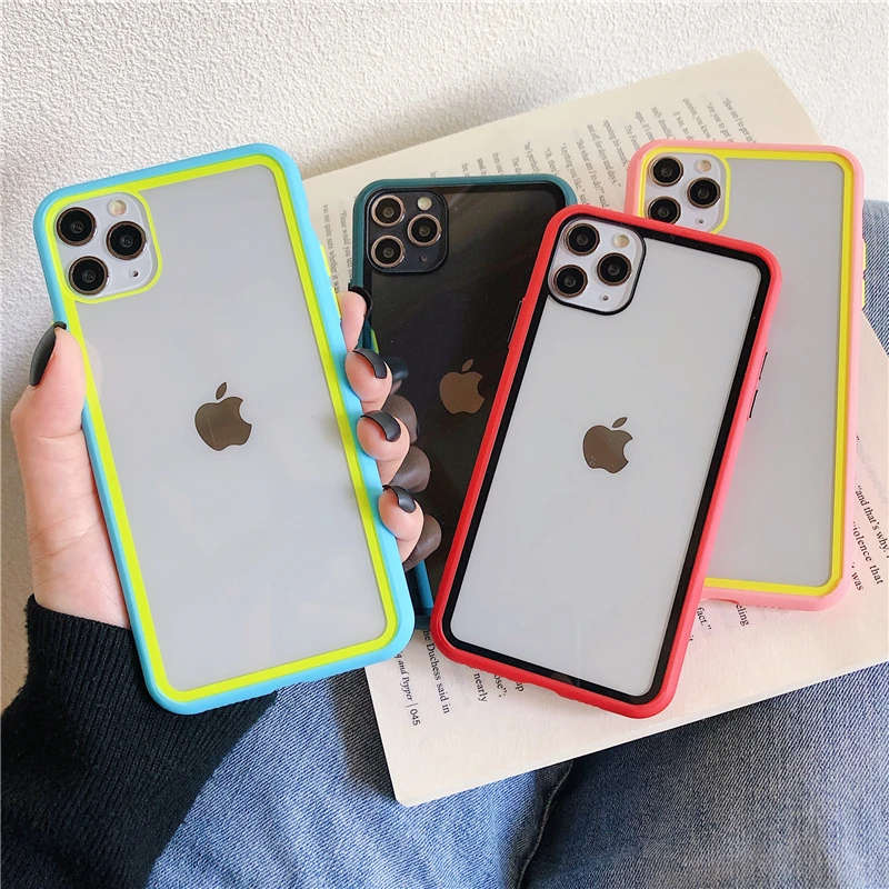 100Pcs Luxury Transparent Case For iPhone 12 11 Pro Max Mini X XR XS Max 7 8 Plus SE2 Contrast Color Soft TPU Protective Cover