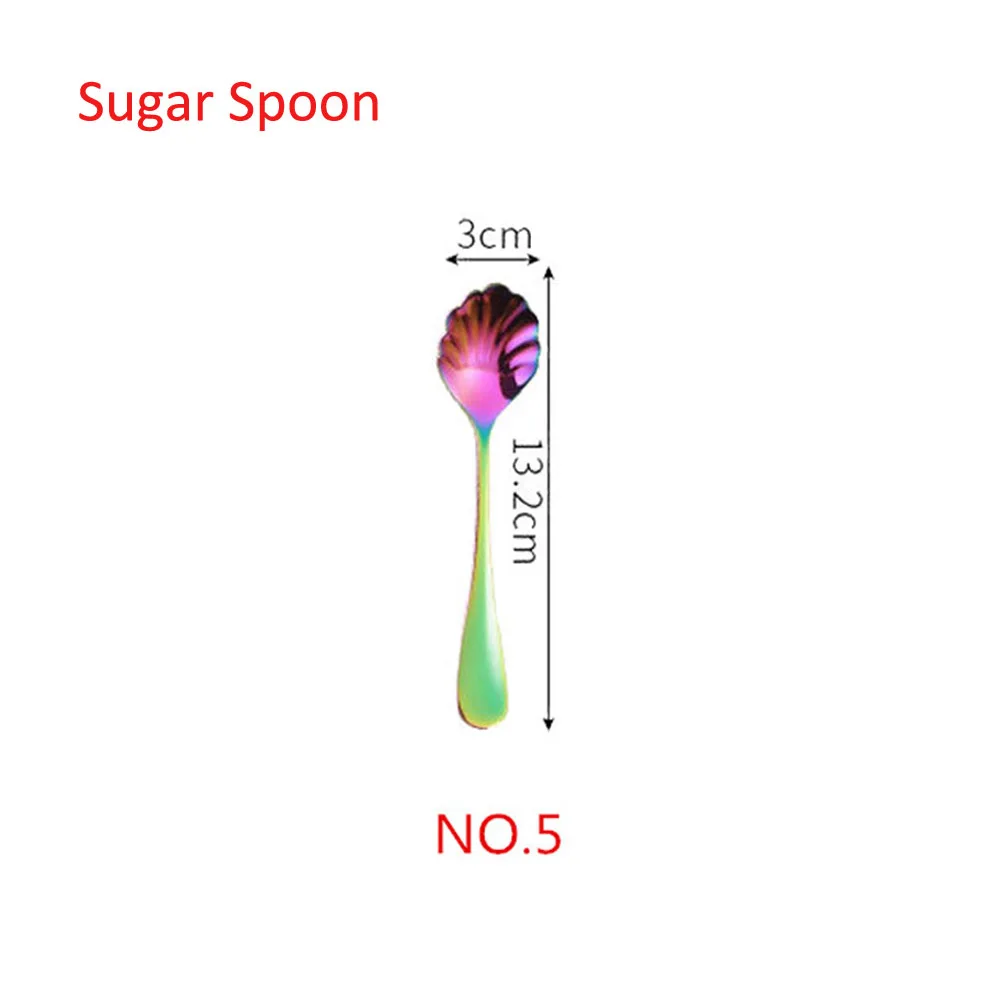 No.5 Sugar Spoon 1/5 шт творческие 304 Нержавеющая сталь набор столовых приборов Радуга Комплектная Посуда Столовые приборы для путешествий торт вилка стейк Ножи для свадьбы и отеля - Цвет: No.5 Sugar Spoon