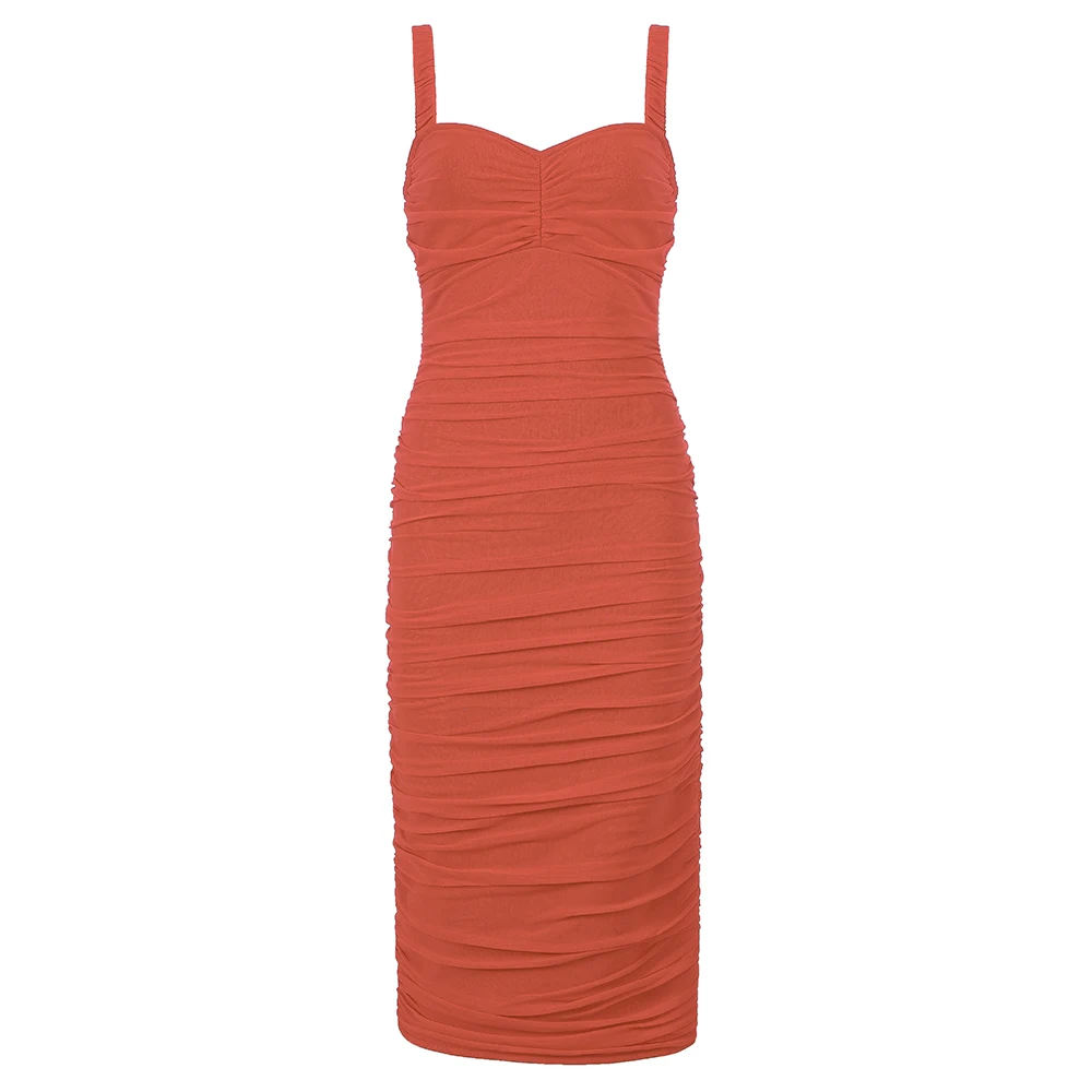 Новая мода темперамент ремни ТРУБА Топ плиссированные стрейч slim fit Тонкий спинки длиной до колена платье Летнее Сексуальное вечернее - Цвет: Коричневый