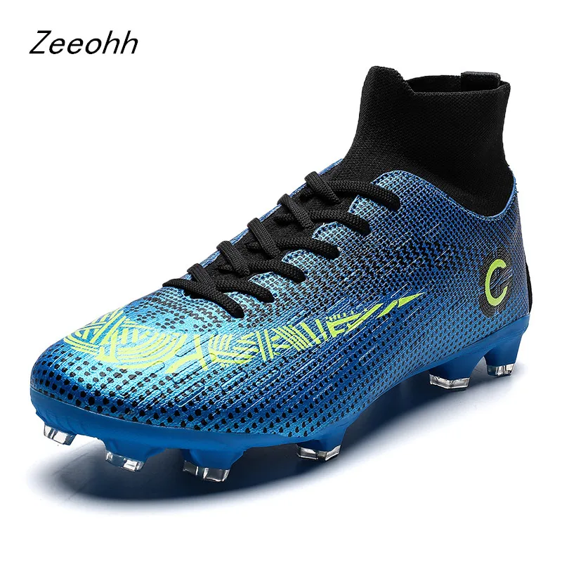 Zeeohh высокие тренировочные лодыжки AG подошва уличные бутсы футбольная обувь шип высокие мужские футбольные ботинки Crampon chuteira