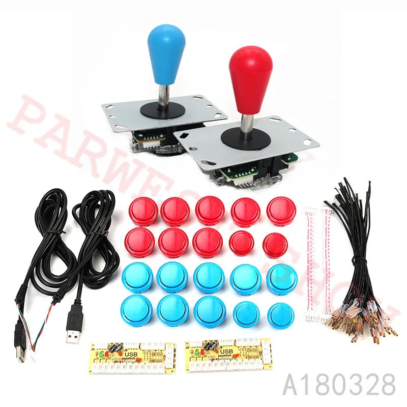 2 игрока Аркада DIY Kit Zero Delay USB контроллер ПК джойстик + кнопки овальный баллон